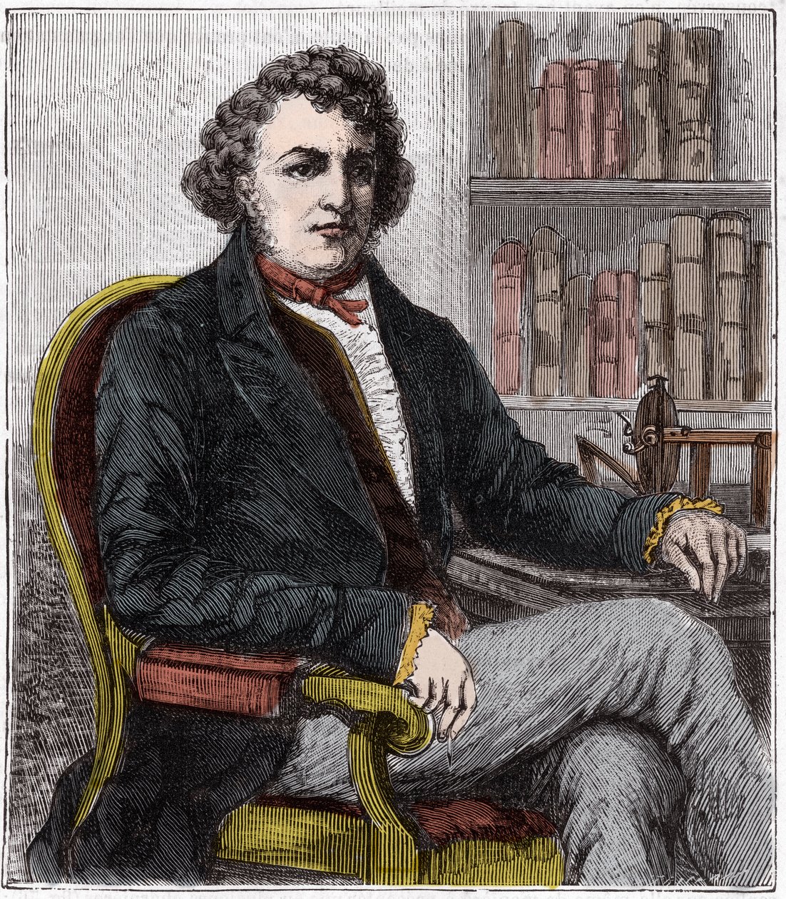 Portrett av Andre Marie Ampere (1775-1836) fransk fysiker - Andre-Marie Ampere (1775-1836), fransk fysiker og pioner innen elektrodynamikk - Gravering i "" Sciences mise à la range de tous - physics et chimie populaires"" av Alexis Geis av French School