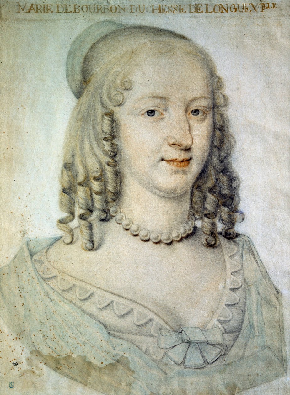 Portrett av Anne Genevieve de Bourbon Conde (Anne-Genevieve de Bourbon-Conde), hertuginne av Longueville (1619-1679), søster av Grand Conde Anonymous-tegningen - Chantilly fra 1600-tallet, musee Conde av French School