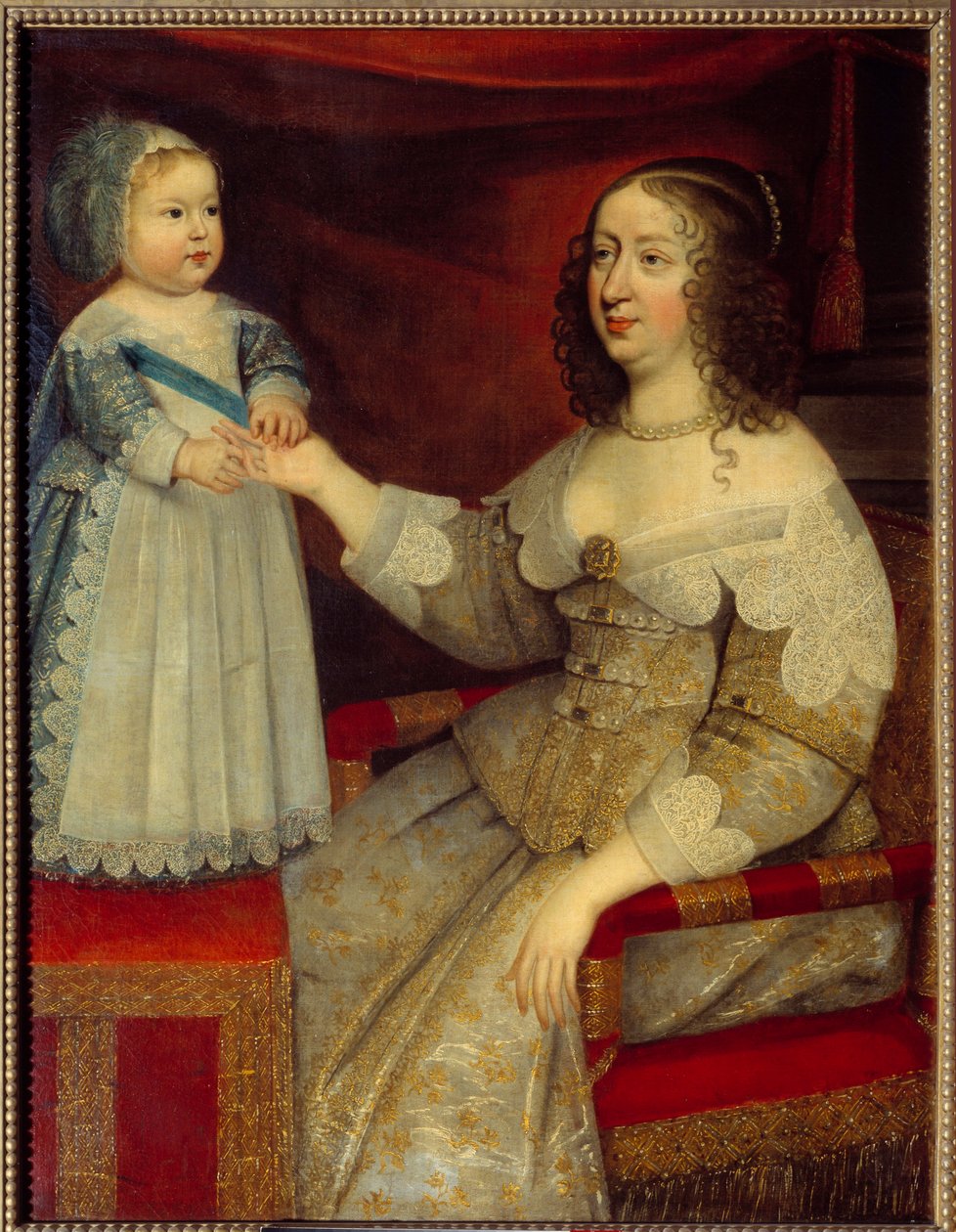 Portrett av Anne av Østerrike, dronning av Frankrike (1601-1666) og delfinen Ludvig XIV-barn (1638-1715) Maleri av den franske skolen. Før 1643. Søn 1,2x0,96 moh av French School