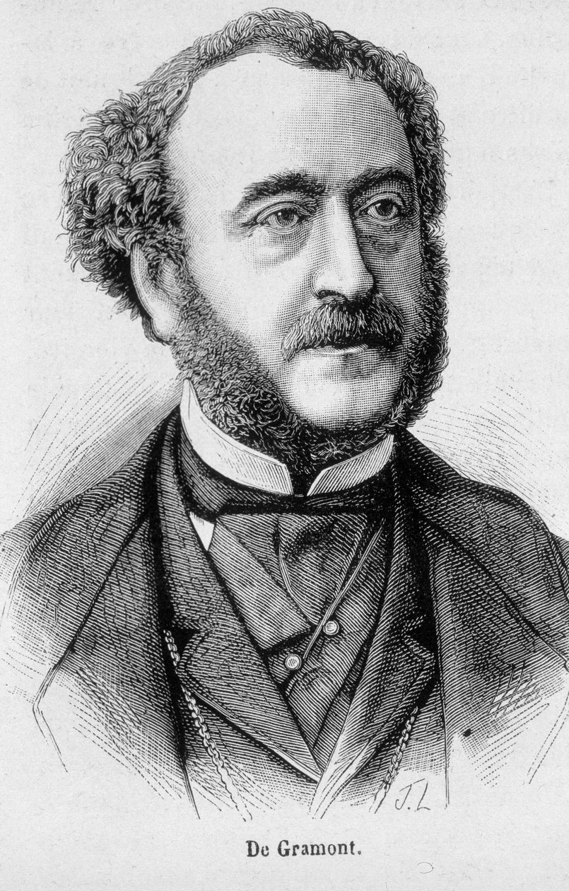 Portrett av Antoine Agenor, hertugen av Gramont, fransk diplomat og politiker (1819 - 1880) - i "" The History of France"" av Henri Martin av French School