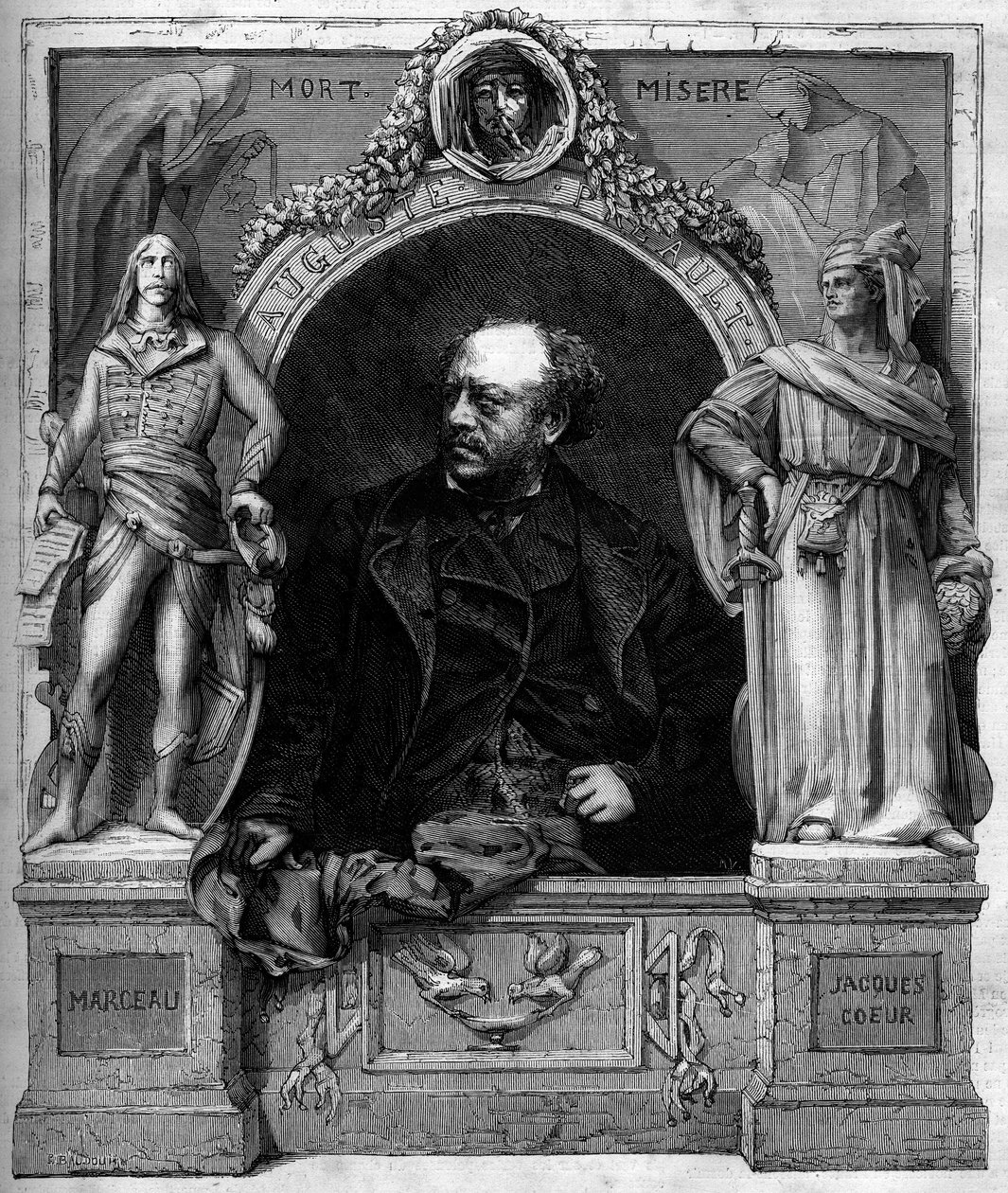 Portrett av Antoine Augustin Preault (1809-1879), fransk billedhugger. Gravering i "" The Illustrated World"" nr. 1139 av 25. januar av French School