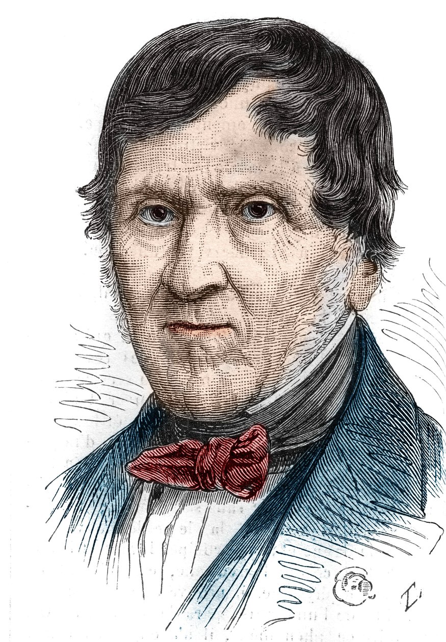 Portrett av Antoine Becquerel (1888-1878), fransk fysiker. Gravering i "" Le Monde Illustré"" nr. 1086 av 2. februar av French School