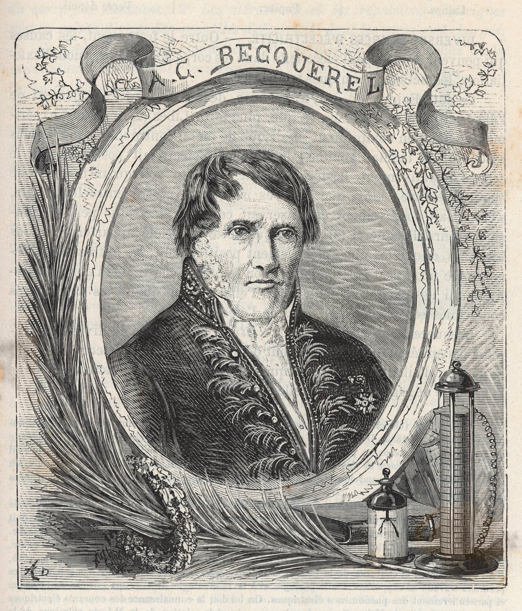 Portrett av Antoine Cesar Becquerel (1788-1878), fransk fysiker - Gravering i "Sciences à la gratete de tous - populær fysikk og kjemi" av Alexis Clerc - Slutten av 1800-tallet - Privat samling av French School