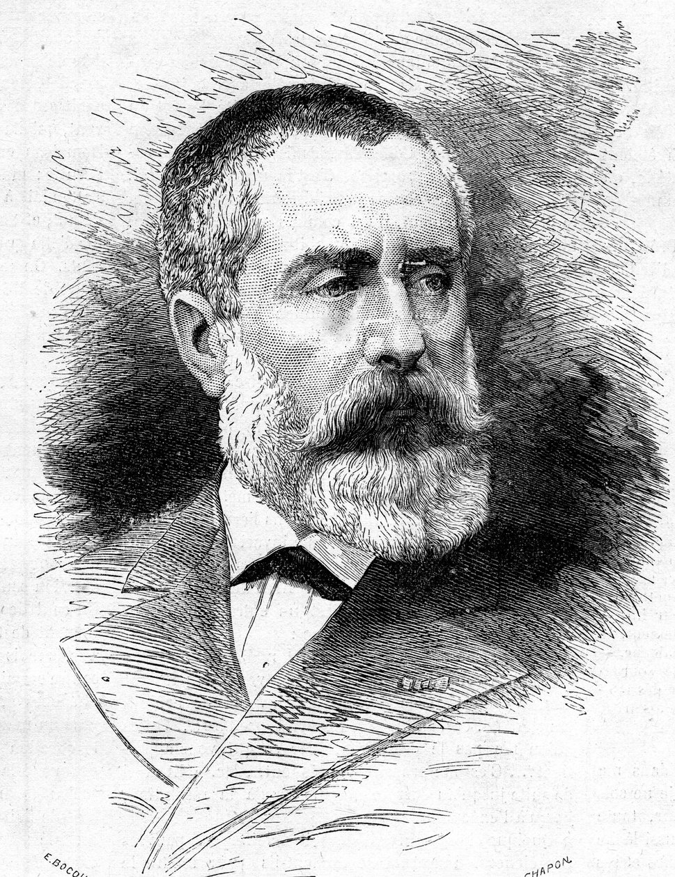 Portrett av Auguste Emmanuel Vaucorbeil (1821-1884), fransk komponist og direktør for Paris Opera. Gravering i "" Le Monde Illustré"" nr. 1165 av 26. juli 1879. av French School