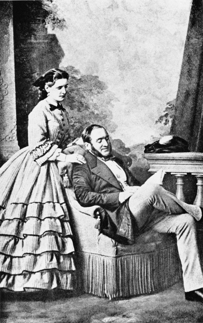Portrett av Baron Georges Eugene Haussmann (1809-91) og hans datter, fra The Life and Times of Baron Haussmann, London, Weidenfeld & Nicholson, 1800-tallet av French School