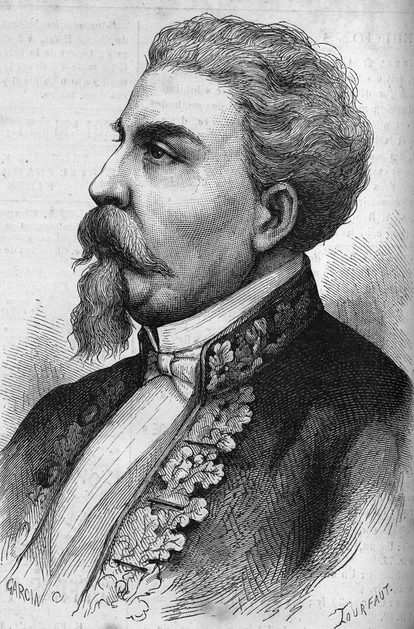 Portrett av Benedetto Cairoli (1825-1889), italiensk statsmann. Gravering i "" Le Monde Illustré"" nr. 1132 av 7. desember 1878. av French School