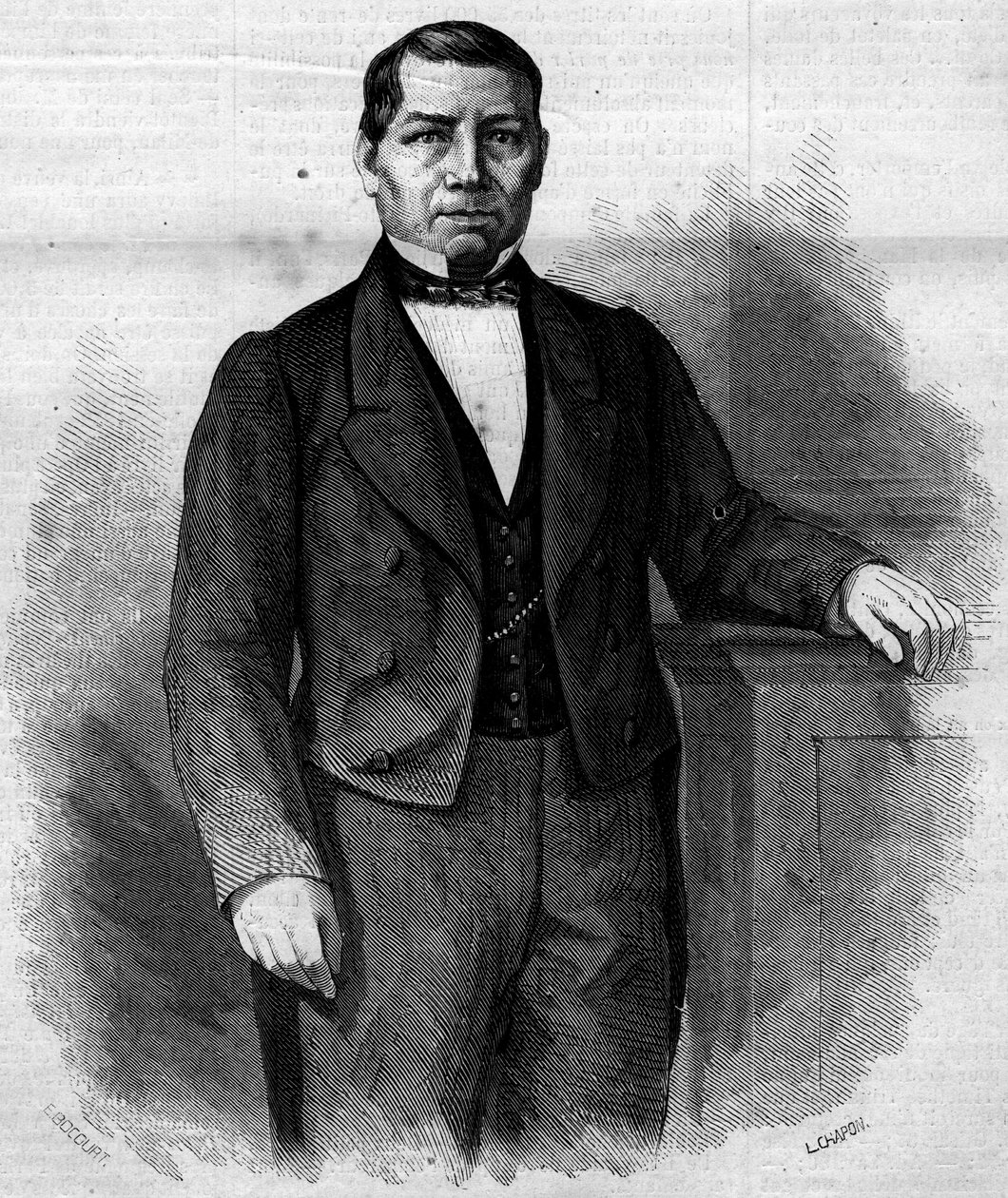 Portrett av Benito Pablo Juarez Garcia (1806-1872), meksikansk politiker. Gravering i "" Le Monde Illustré"" nr. 270 av 14. juni 1862. av French School