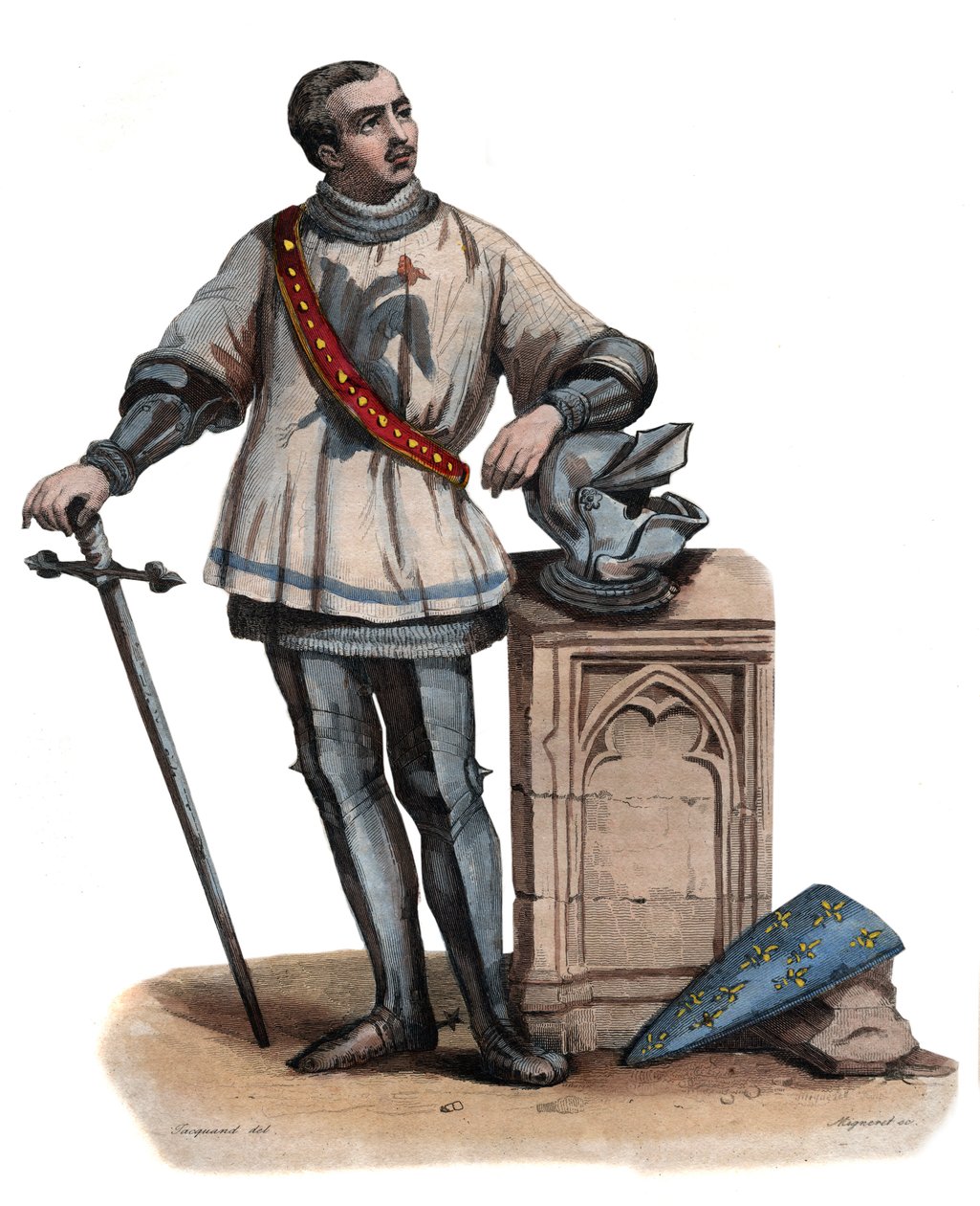 Portrett av Bertrand Duguesclin (Du Guesclin) (1320-1380), bretonsk ridder og fransk militærsjef. illustrasjon fra ""The French Plutarch"" av Edmond Mennechet av French School