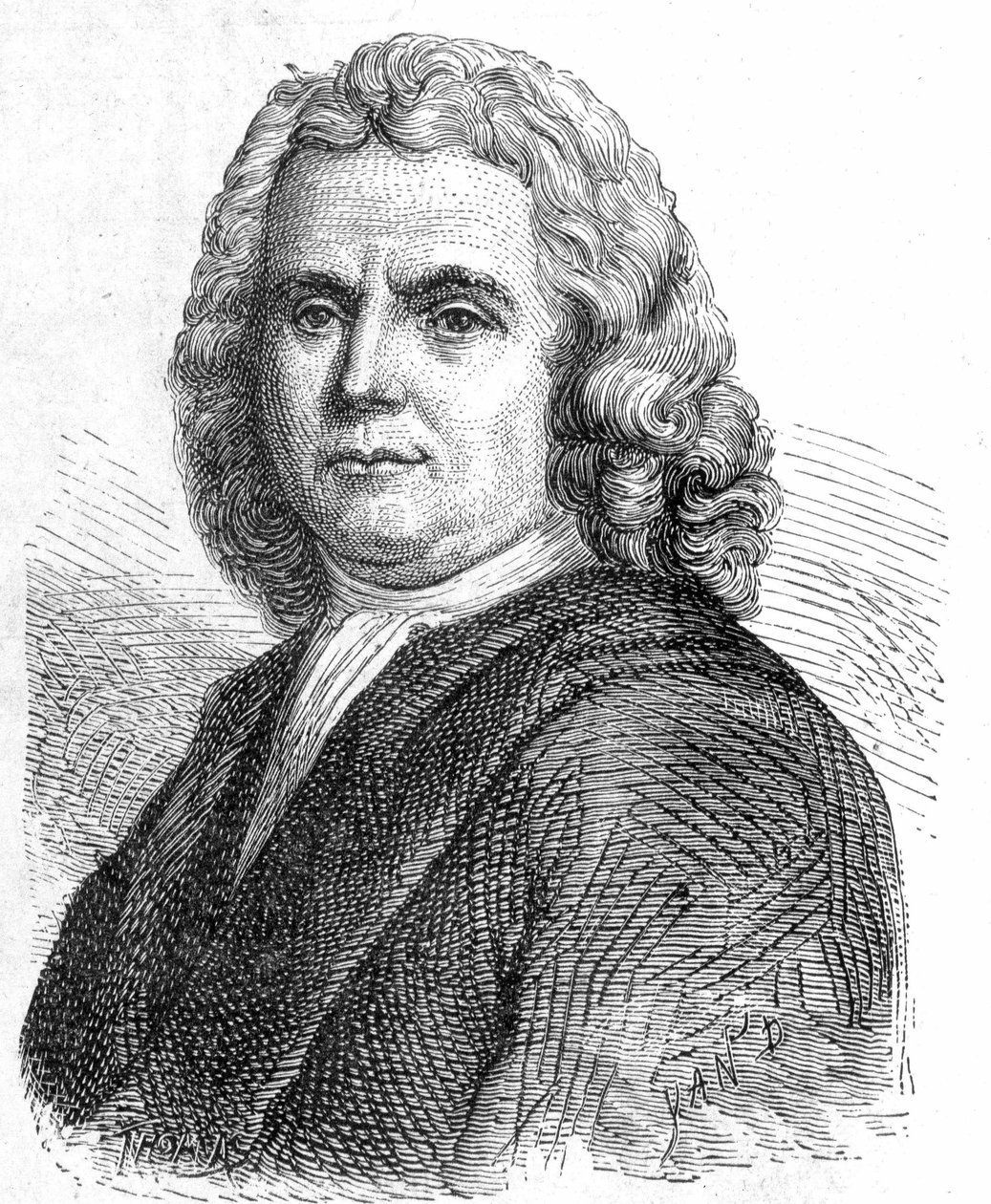 Portrait of Boerhaave Hermann (1668 - 1738), Dutch doctor and chemist (supporter of iatromechanism) - in “” Album of Science; illustrious scientists; Great discoveries””” 1896. av French School