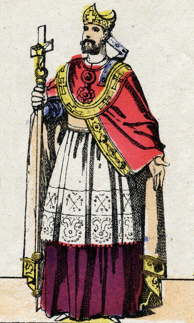 Portrait of Boniface (v.675-754), archbishop of Mainz who evangelized Germany and reorganized the Franc Clerge. av French School