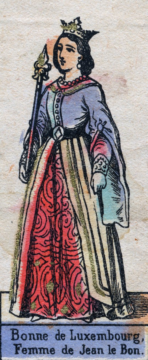 Portrait of Bonne de Luxembourg (1315-1349), wife of John II of France. (Capetian dynasty). Illustration late 19th century. av French School