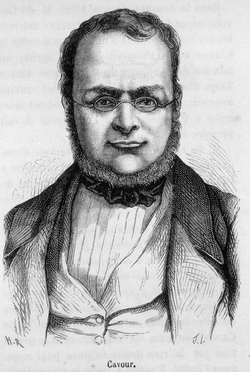 Portrett av Camillo Benso, greve av Cavour (1810 - 1861) italiensk statsmann - i "The History of France" av Henri Martin av French School