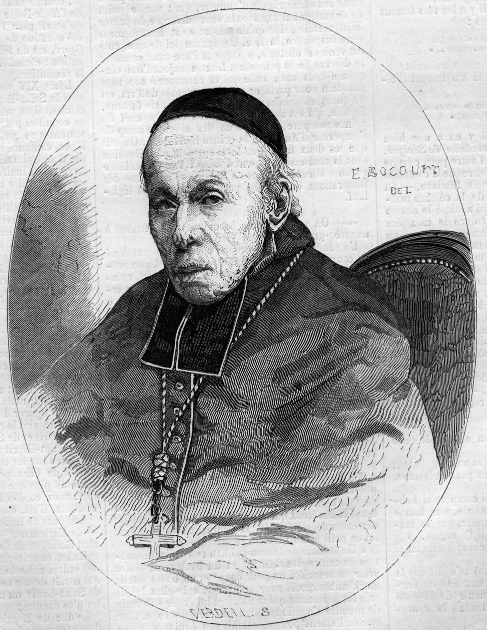 Portrett av kardinal Alexis Billiet (1783-1873), erkebiskop av Chambery, Savoie (73). Gravering i "" The Illustrated World"" nr. 239 av 9. november av French School