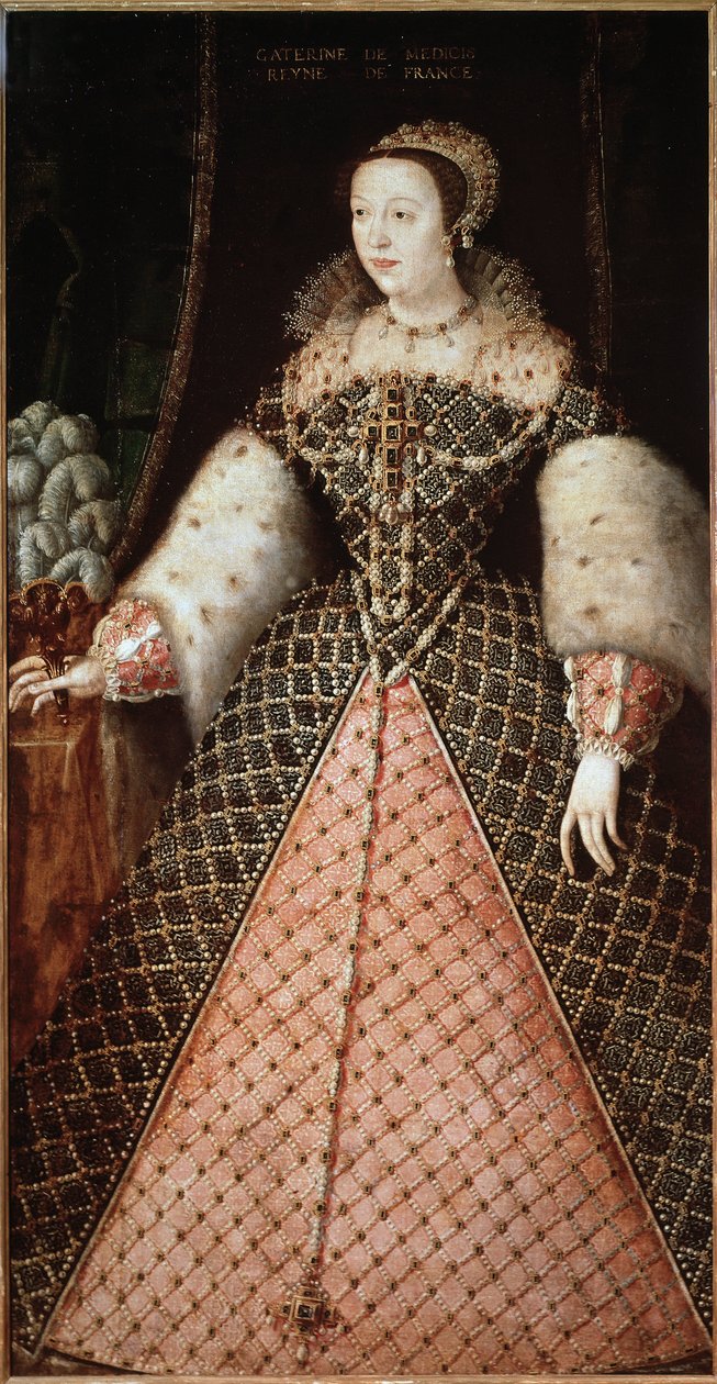 Portrett av Catherine de Medicis - Maleri av French School