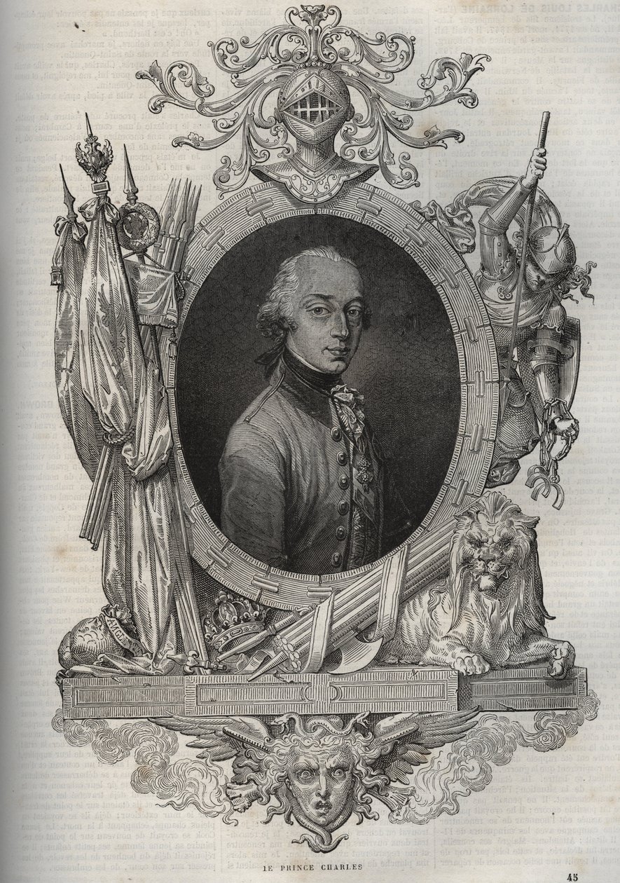Portrett av Charles-Louis av Østerrike-Teschen (Charles Louis of Austria Teschen) (1771-1847) (Erkehertug Karl von Osterreich) Erkehertug av Østerrike, hertug av Teschen - Erkehertug Charles, hertug av Teschen - fra "" New National Encyclopedia & av French School