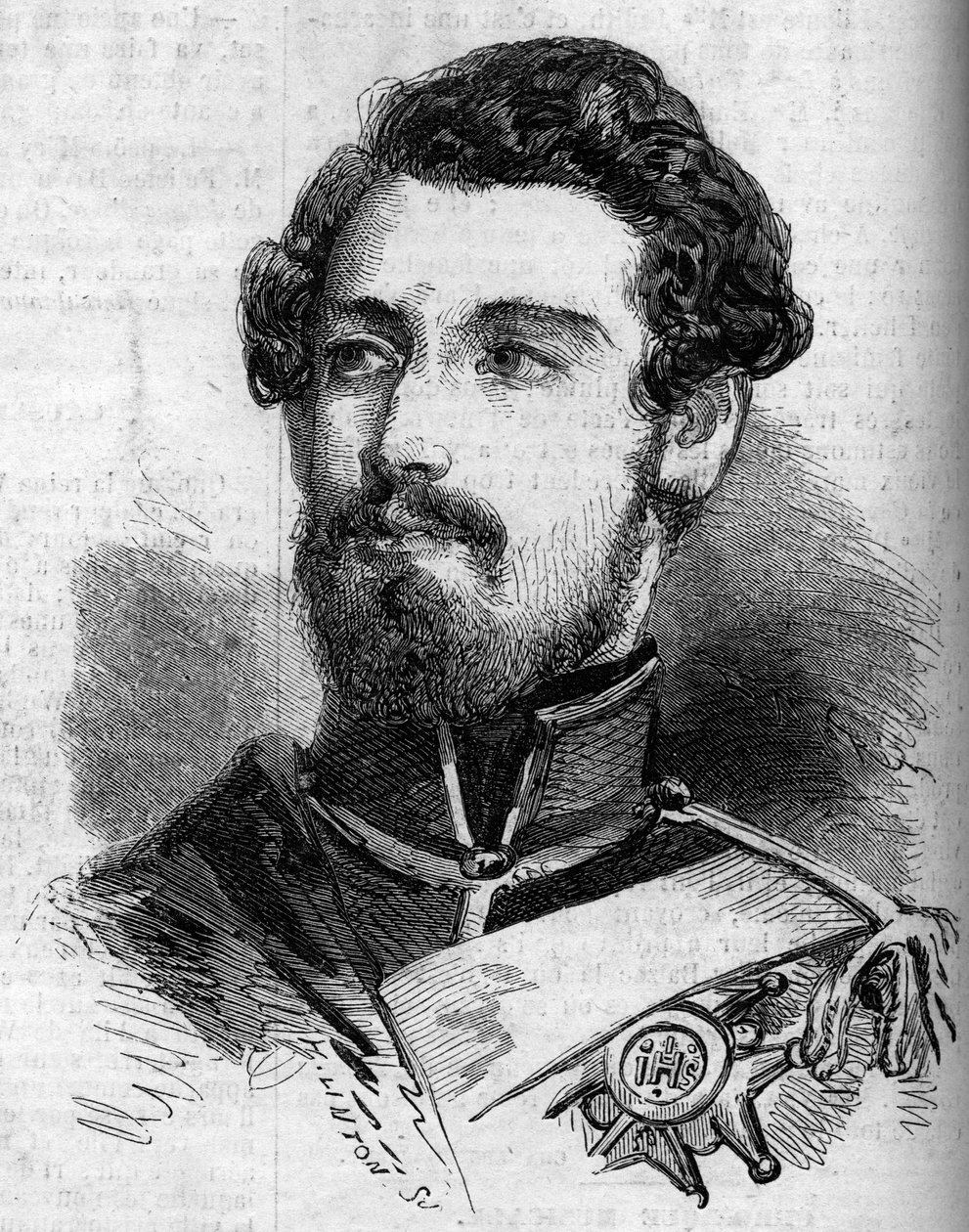 Portrett av Charles (Carl) XV (1826-1872), konge av Sverige og Norge. Gravering i "" le Monde Illustrous"" nr. 119 av 23. juli 1859. av French School