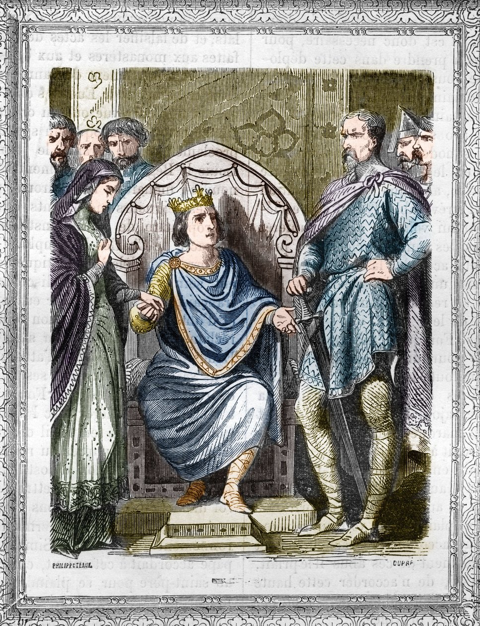 Portrett av Charles III kalt den enkle (879-929). Gravering i "Historien om pavene-kongene-dronninger og keisere gjennom århundrene"" av Maurice Lachatre av French School