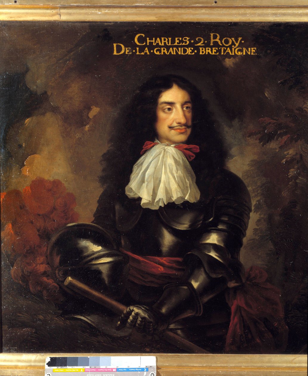 Portrett av Charles II (1630-1685) Konge av England Maleri av den franske skolen på 1600-tallet. Mål 1,11 x 1,25 m av French School