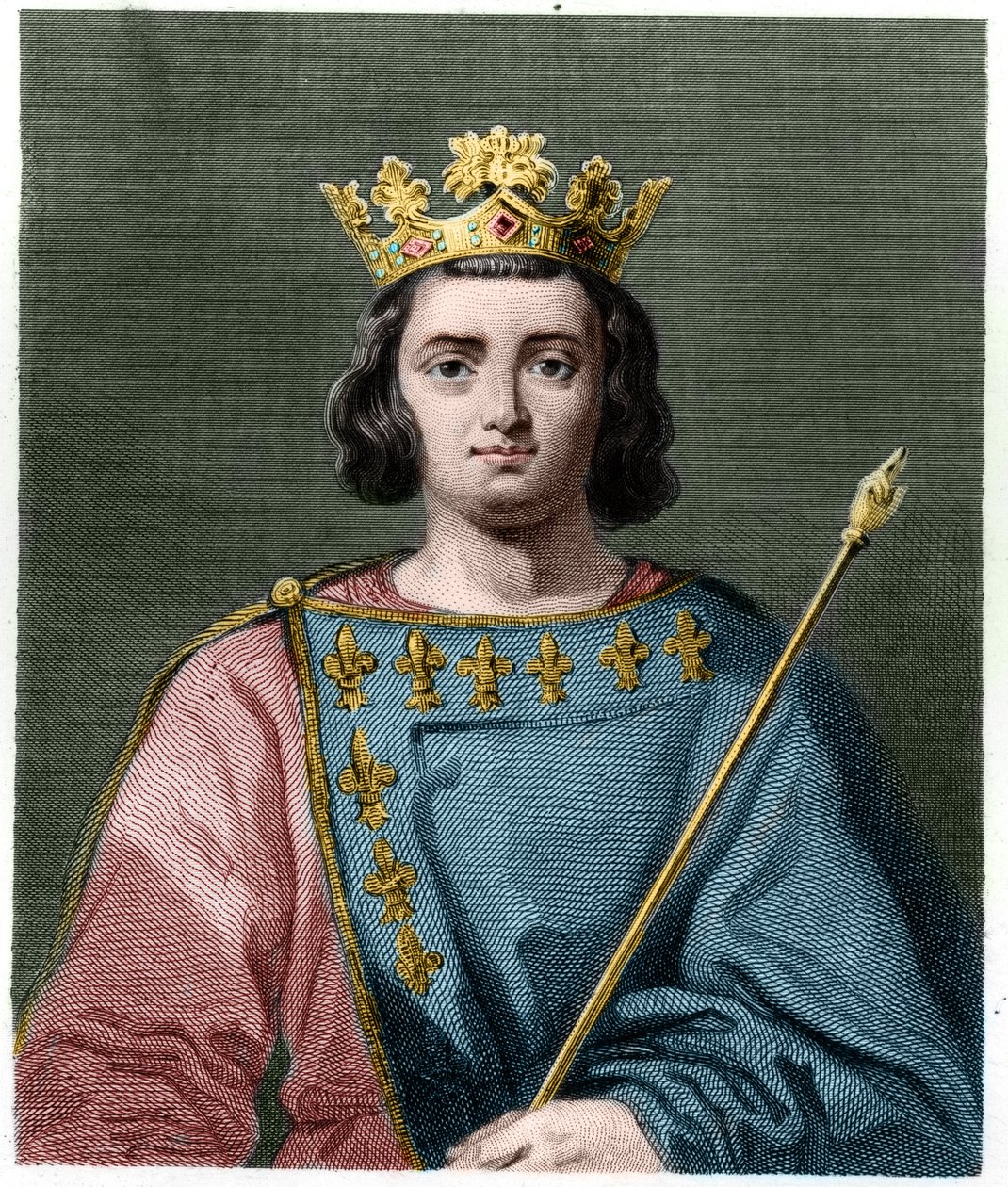 Portrait of Charles IV the Bel (1294 - 1328), King of France - in “” Histoire des Francais”” by Lavallee, engraving, sd. av French School