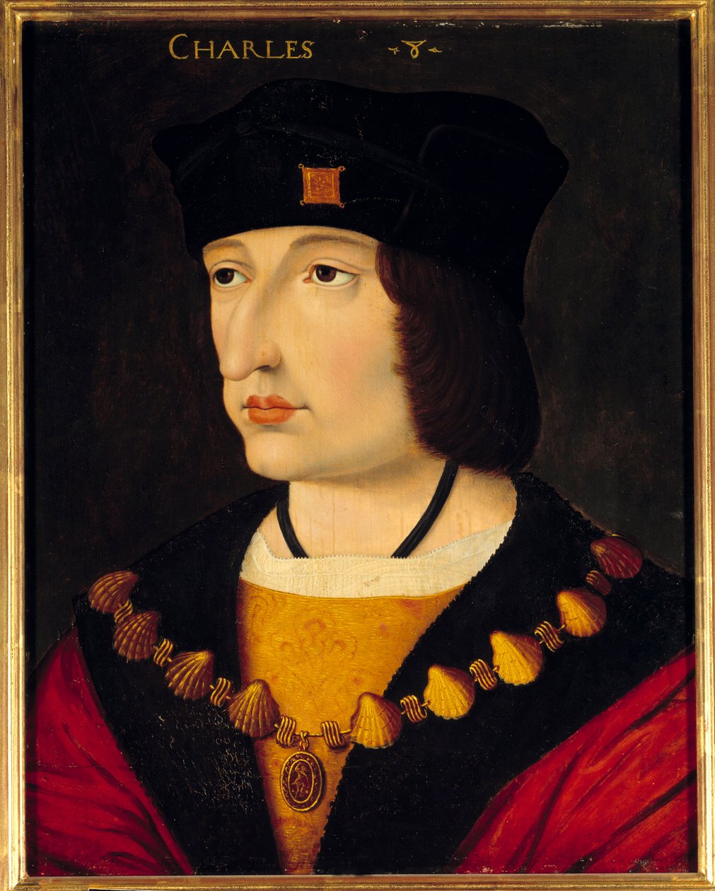 Portrett av Karl VIII (1470 - 1498) konge av Frankrike, sønn av Ludvig XI. Anonymt maleri av den franske skolen av French School