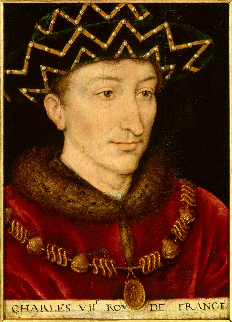 Portrett av Charles VII (1403-1461) konge av Frankrike. Maleri av den franske skolen av French School