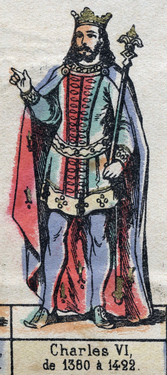 Portrett av Charles VI av Frankrike, kjent som Charles the Good Aime (1368-1422) (kapetianernes dynasti). Illustrasjon sent på 1800-tallet. av French School