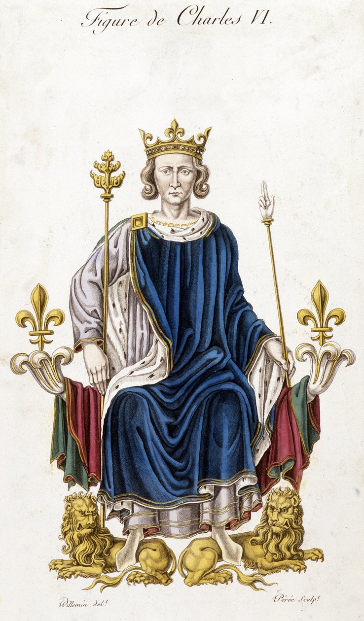 Portrett av Charles VI på sin trone - gravering 1800-tallet av French School