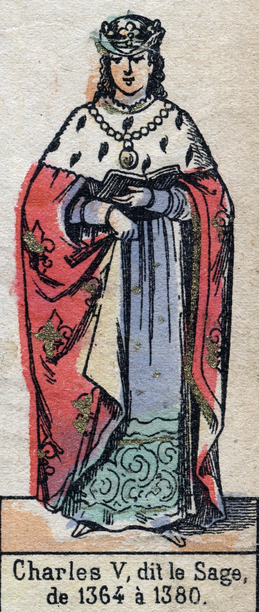Portrett av Charles V av Frankrike, kjent som Karl vismannen (1338-1380) (kapetianernes dynasti). Illustrasjon sent på 1800-tallet. av French School