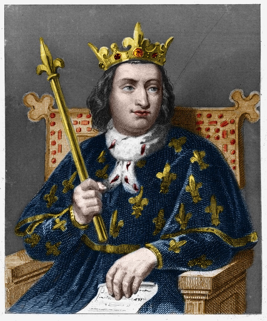 Portrait of Charles V the Sage (1338 - 1380), King of France - in “” Histoire des Francais”” by Lavallee, engraving, sd. av French School