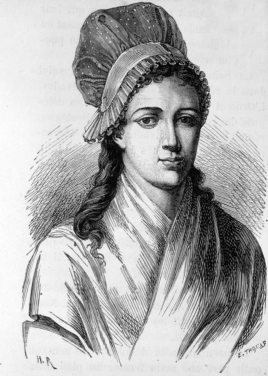 Portrett av Charlotte Corday (1768 - 1793) - i "" The History of France"" av Henri Martin av French School
