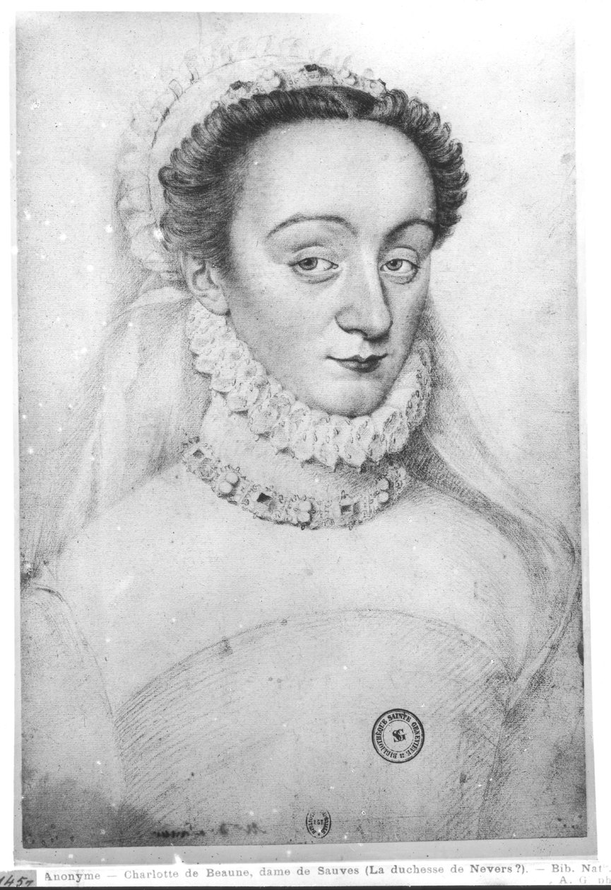 Portrett av Charlotte de Beaune (1551-1617) Dame de Sauves, 1500-1600-tallet av French School