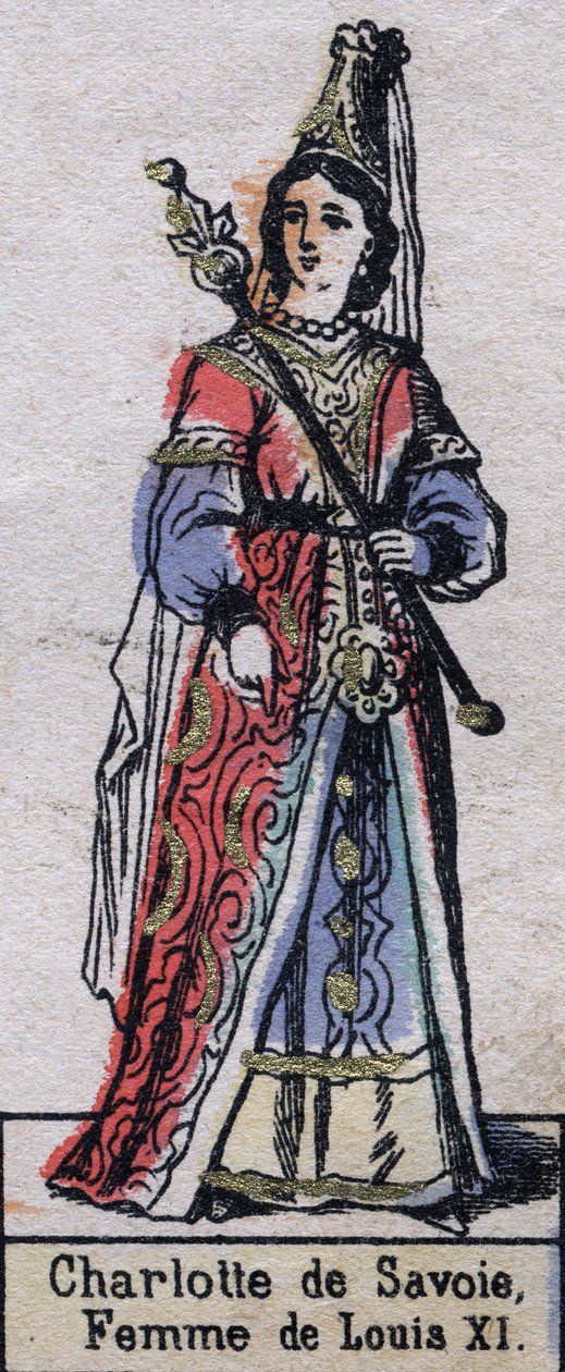 Portrett av Charlotte de Savoie (1440-1483), kone til Louis XI av Frankrike. (Kapetisk dynasti). Illustrasjon sent på 1800-tallet. av French School
