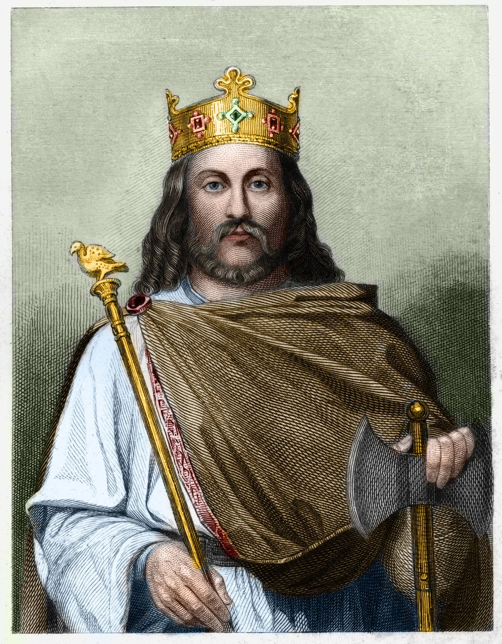 Portrett av Chilperic I (539 - 584), konge av Neustria - i "Histoire des Français"" av Lavallee, gravering, sd. av French School