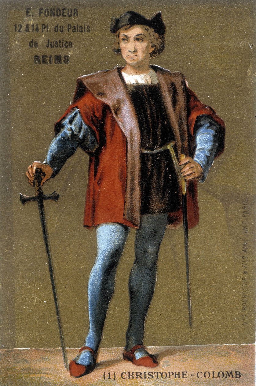Portrett av Christopher Columbus. 1800-talls kromolitografi av French School