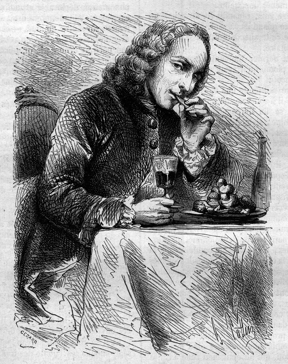 Portrett av Claude Henri de Fusee de Voisenon (1708-1775), fransk kirkemann, poet og dramatiker, representert av konditoren til Cauterets. Gravering fra 1858. av French School