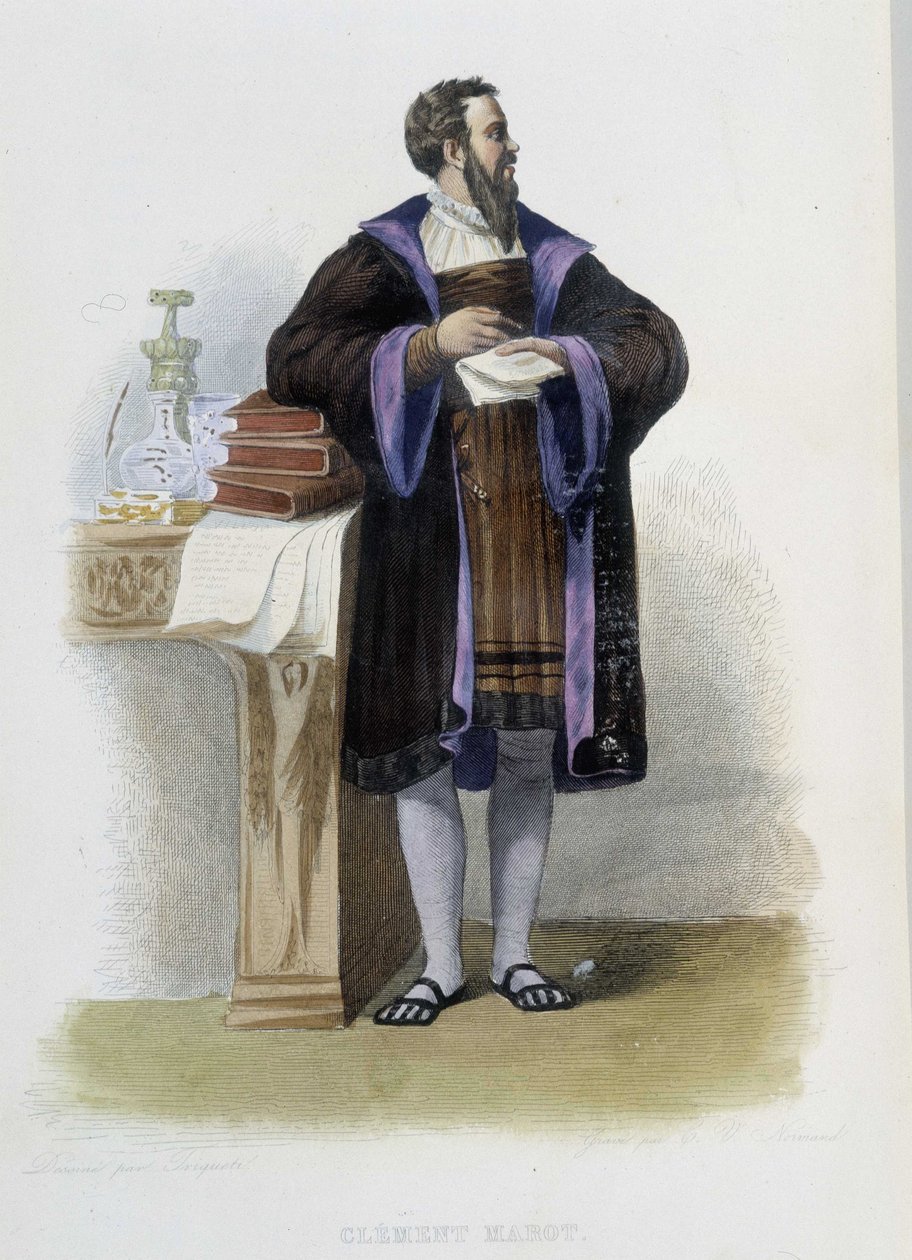 Portrett av Clement des Marets dit Marot, fransk poet (1496-1544) - i "" Le Plutarque francais", red. Mennechet av French School