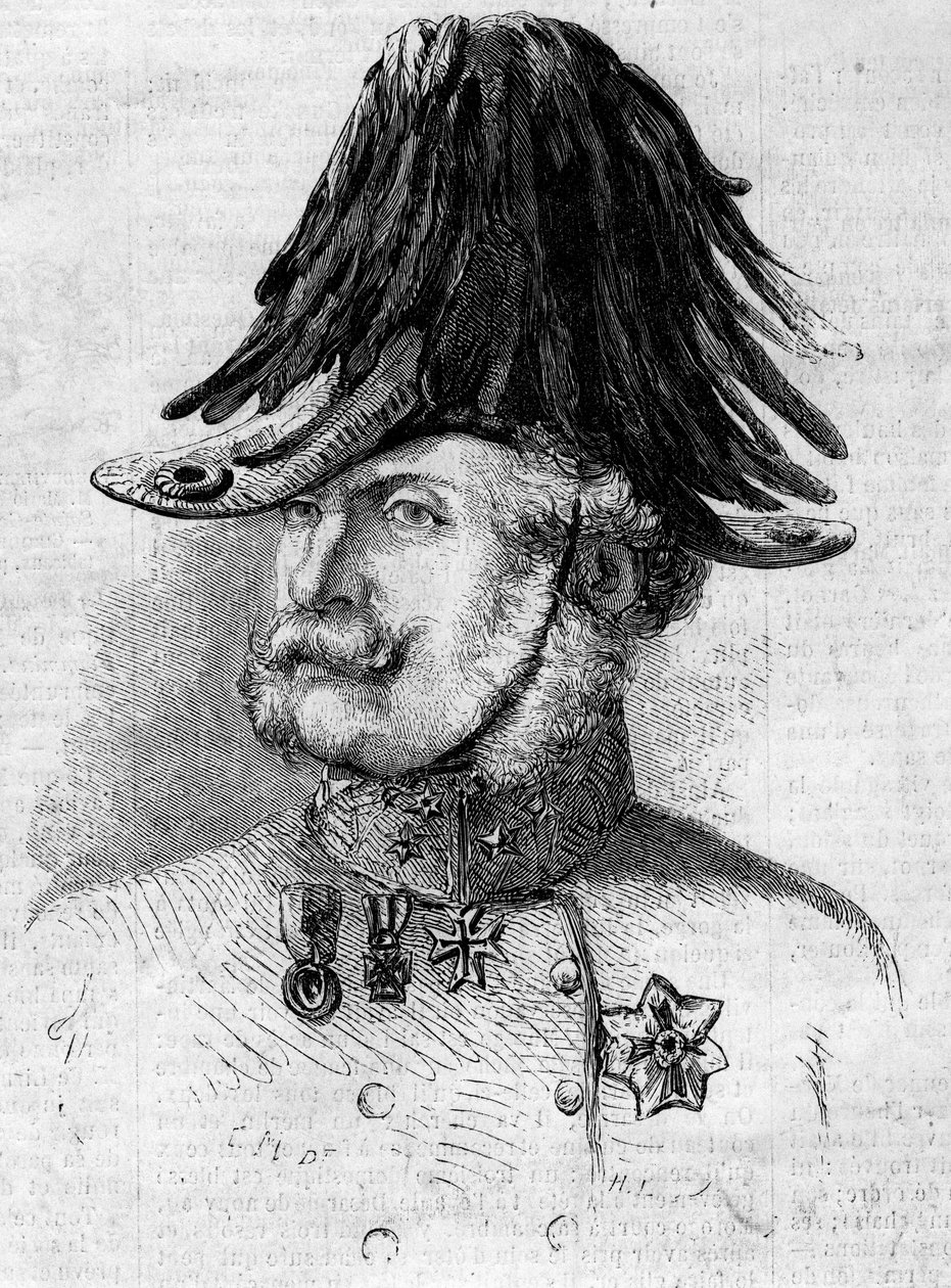 Portrett av grev Ferencz Gyulai (1797-1868), feltgeneralløytnant som kommanderte de østerrikske troppene i Lombard-provinsene. Gravering i "" Le Monde Illustré"" nr. 107 av 30. april av French School