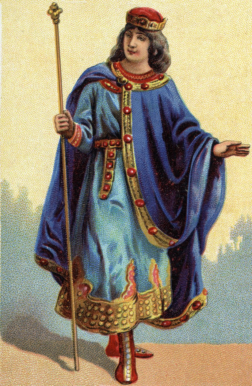 Portrait of Dagobert II, king of the Francs from 711a 716. Chromolithography around 1890. av French School