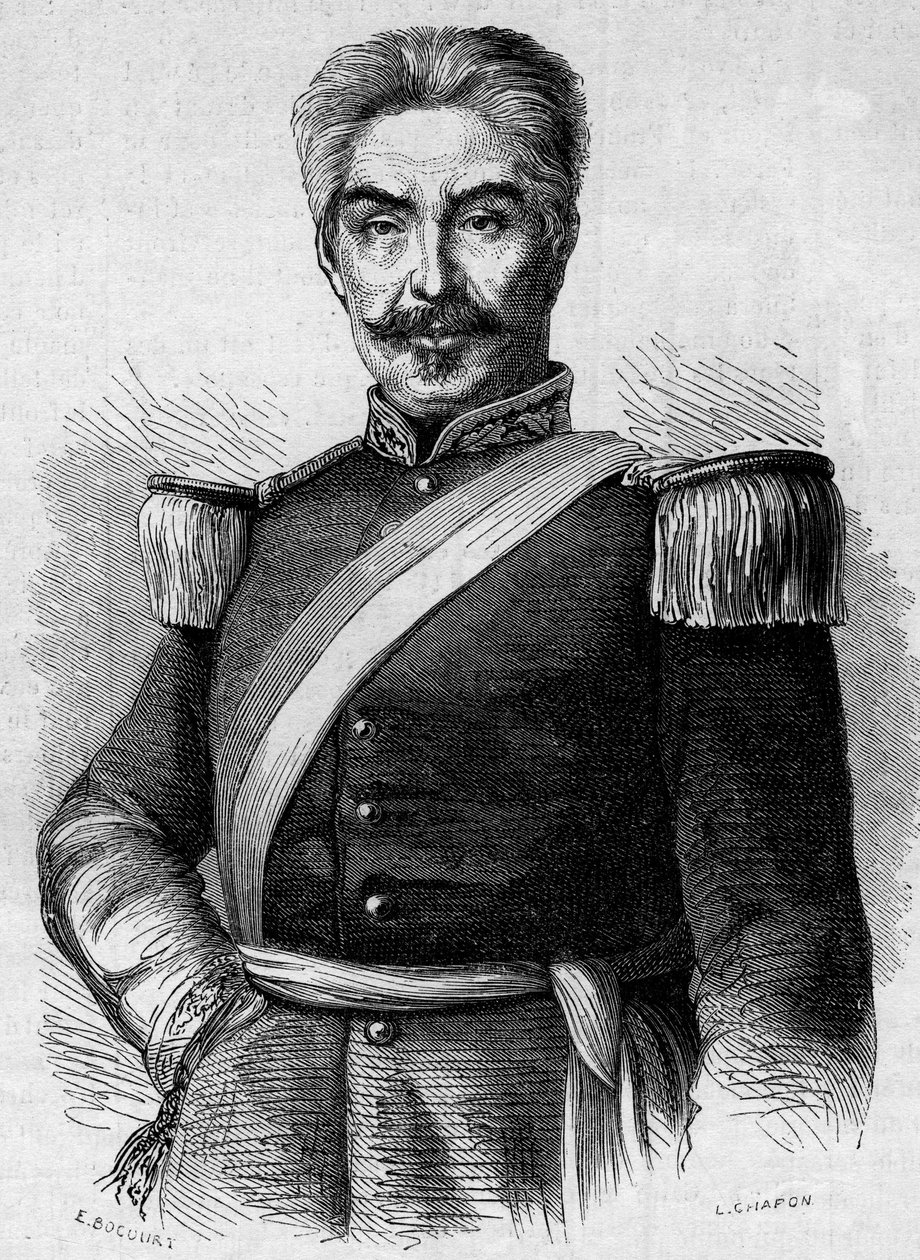 Portrait of Don Miguel San Roman (1803-1863), President of Peru. Engraving in “” Le Monde Illustré”” n°320 of 30 May 1863. av French School