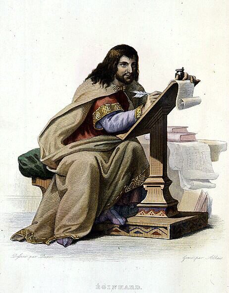 Portrett av Eginhard (Einhard, Einhart, Einard, 775-840), Franc-spaltist - i "" Le Plutarque francais "", red. Mennechet av French School