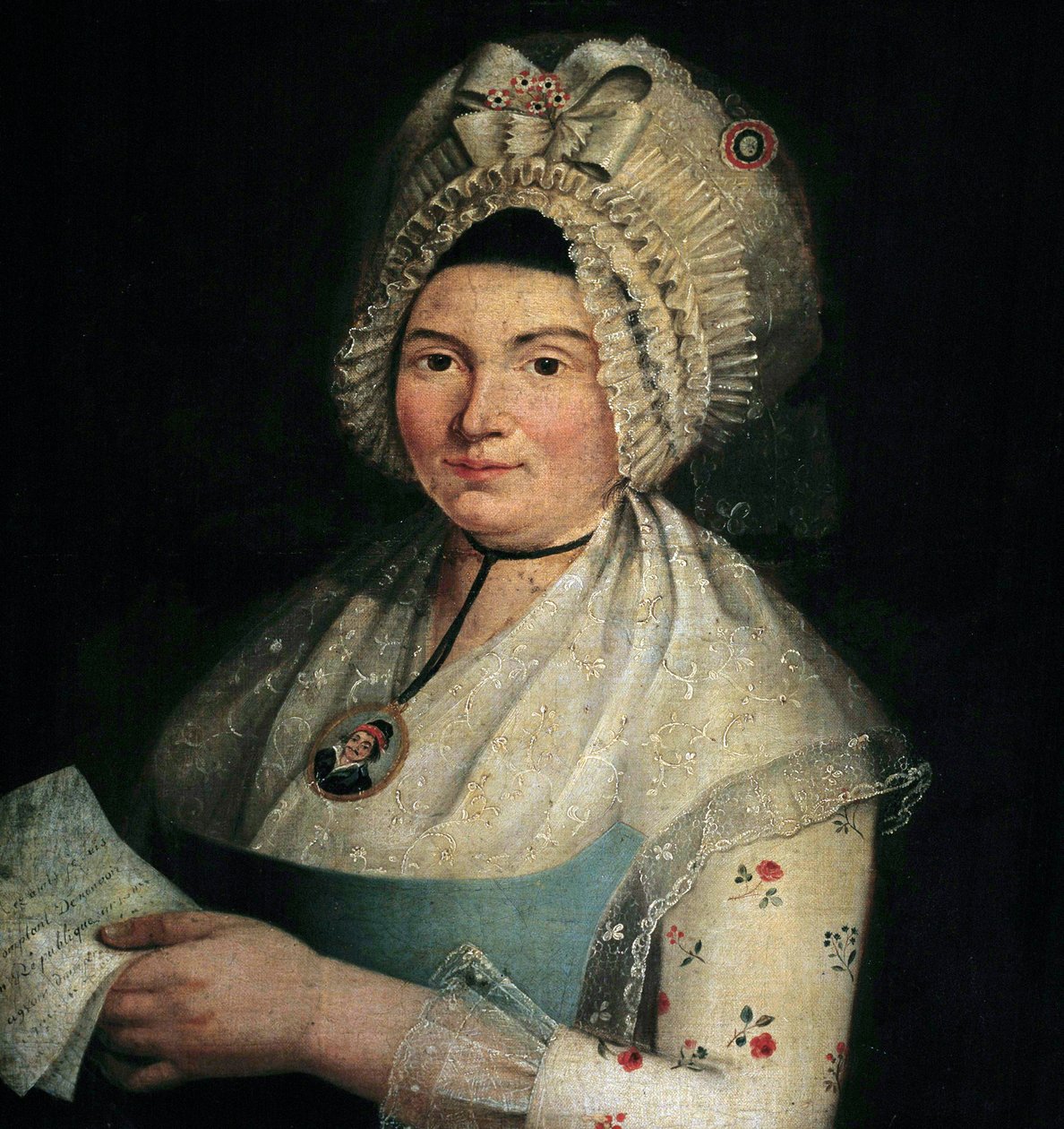 Portrett av Eleonore Duplay, forlovet av Maximilian Robespierre, i Picarde-portrett av Leonore Duplay kalt "Cornelie"" (1768-1832). Maleri av den franske skolen på 1700-tallet. av French School