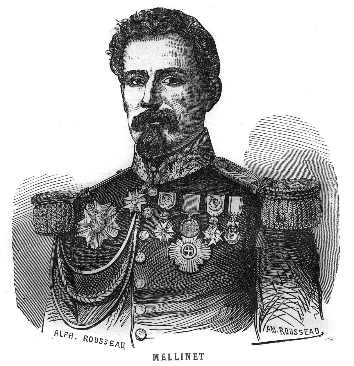 Portrait of Emile Henry Mellinet (1798-1894) general francais. Engraving in “Les Illustrations De L