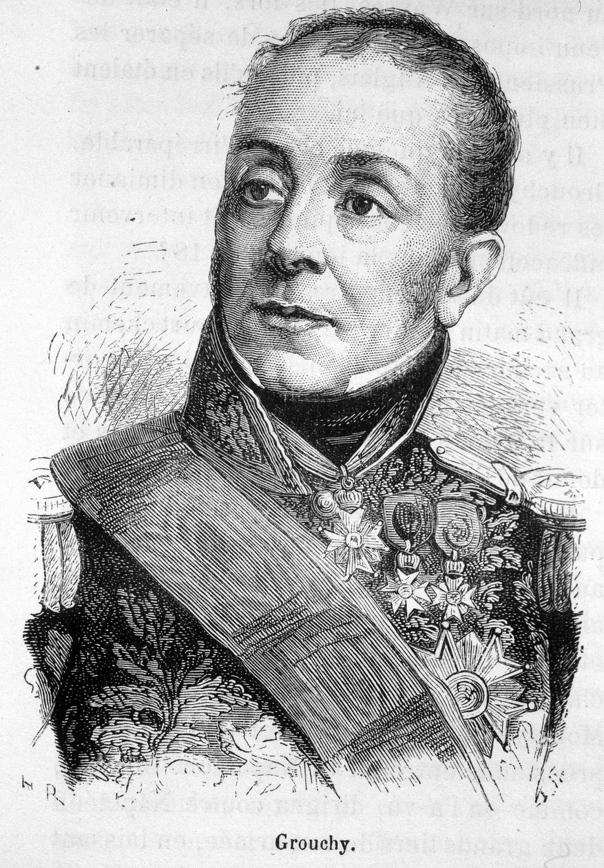 Portrett av Emmanuel, Marquis de Grouchy, marskalk av Frankrike (1766 - 1847) - i "" The History of France"" av Henri Martin av French School