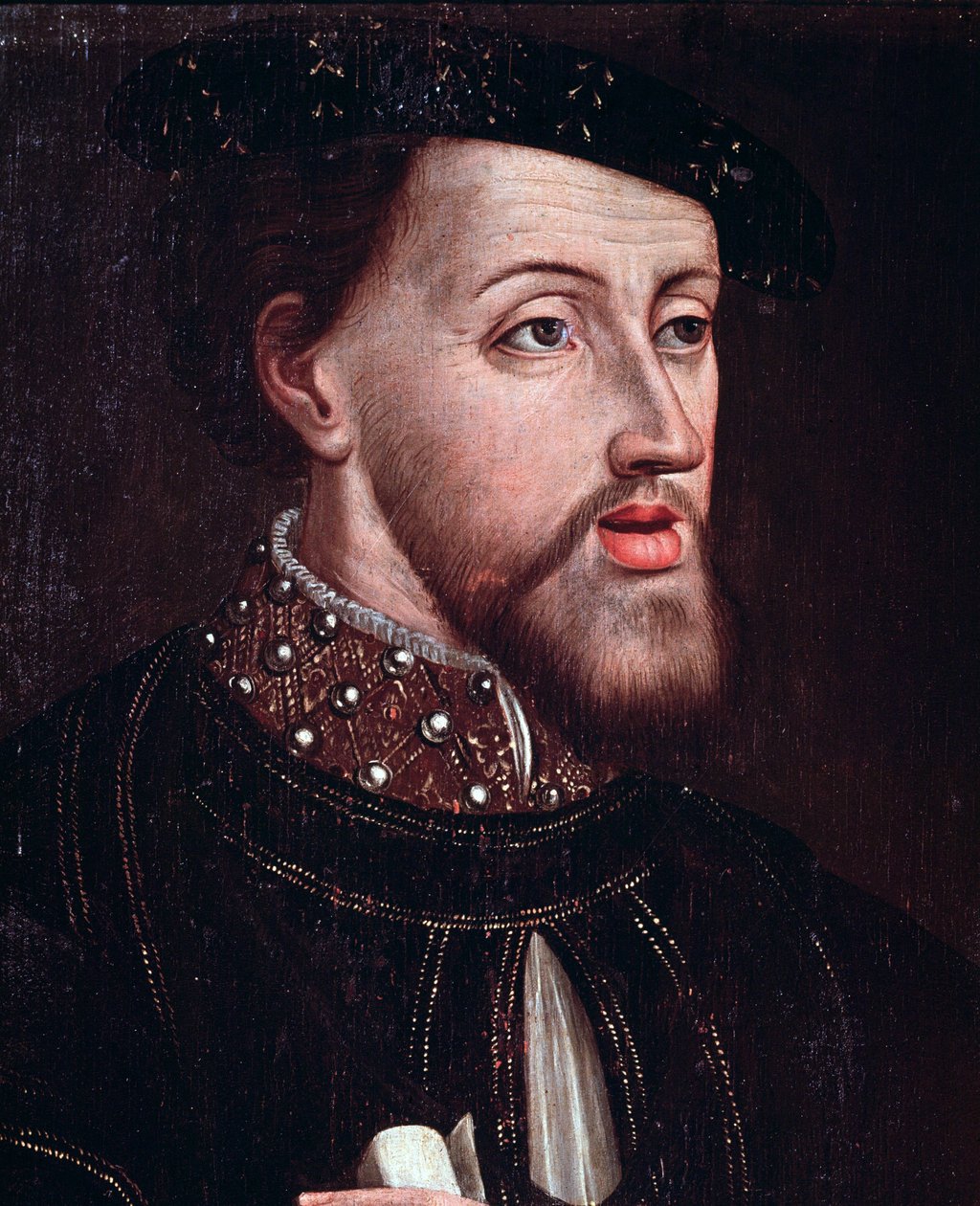Portrett av keiser Charles V (1500-1558) Detalj Anonymt maleri av den franske skolen Chantilly-museet Conde fra 1500-tallet av French School