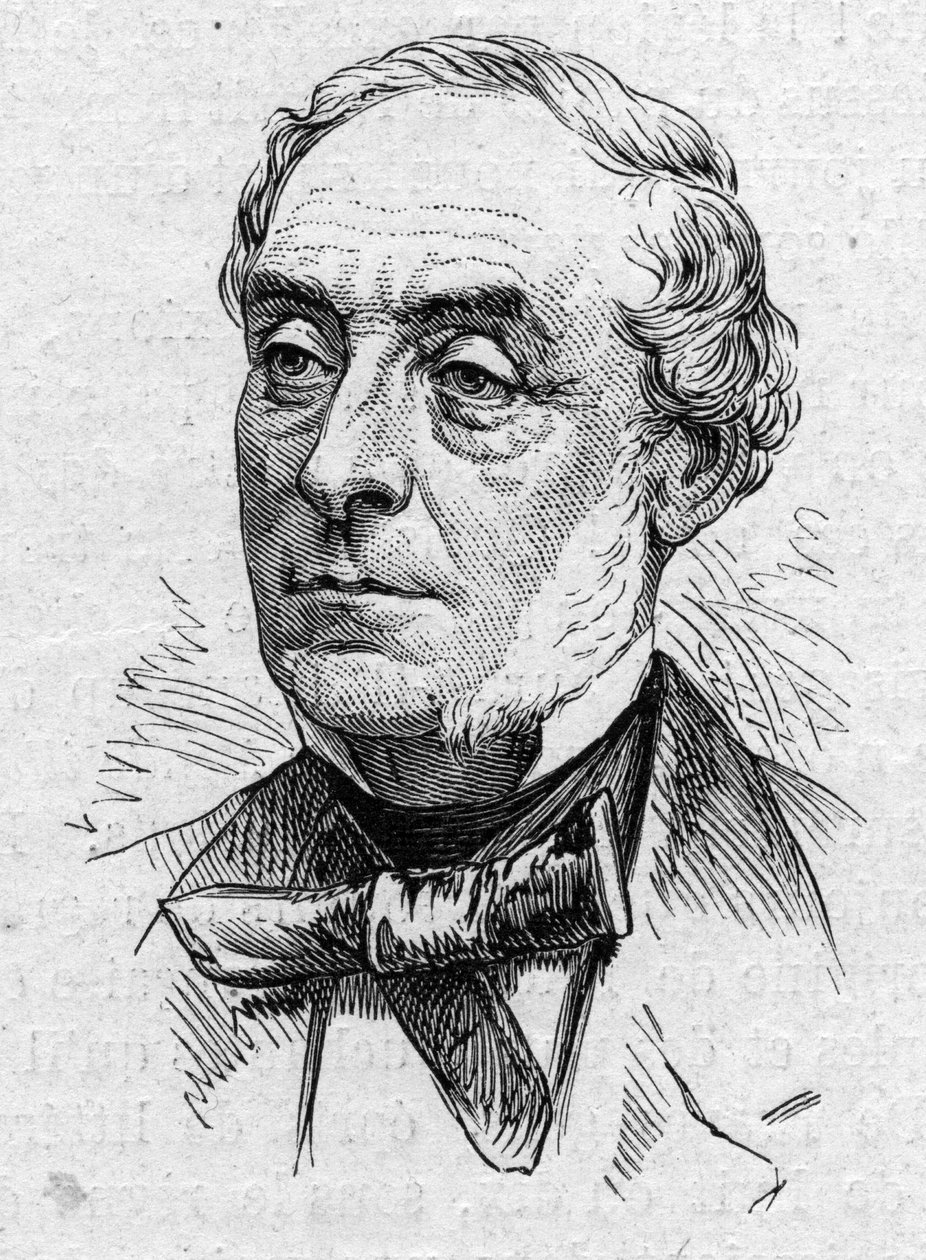Portrett av Ernest Legouve (1807-1903), fransk poet, romanforfatter, dramatiker, essayist og akademiker. Gravering i "" Le Monde Illustré"" nr. 883 av 14. mars 1874. av French School