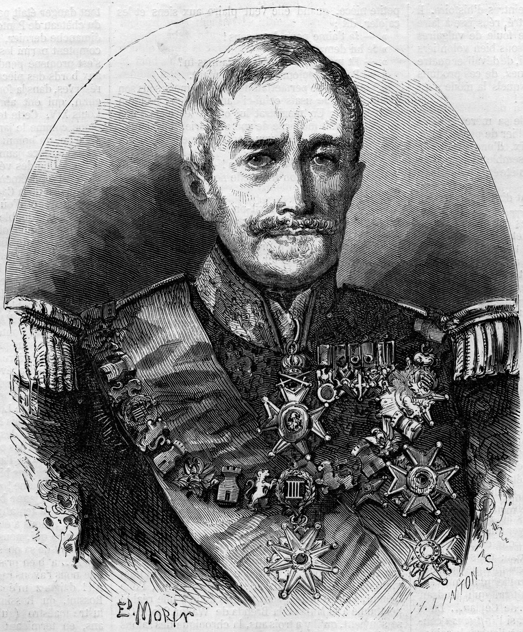 Portrett av Spirit Victor Elisabeth Boniface de Castellane (1788-1862), fransk marskalk. Gravering i "" Le Monde Illustré"" nr. 56 av 1. mai 1858. av French School