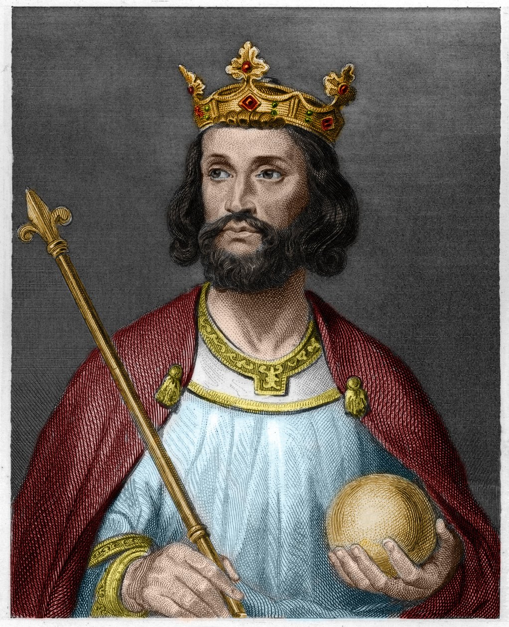 Portrait of Eudes (Odon) (v. 860 - 898), Count of Paris and Troyes, then King of France - in “” Histoire des Francais”” by Lavallee, engraving, sd. av French School