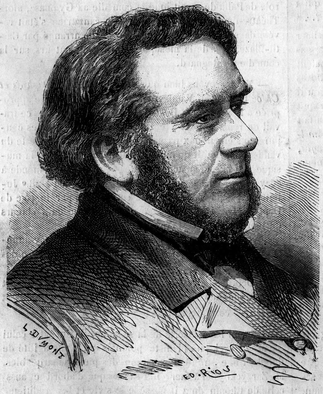 Portrett av Eugene Bethmont (1804-1860), fransk advokat og politiker, tidligere justisminister. Gravering i "" Le Monde Illustré"" nr. 156 av 7. april 1860. av French School