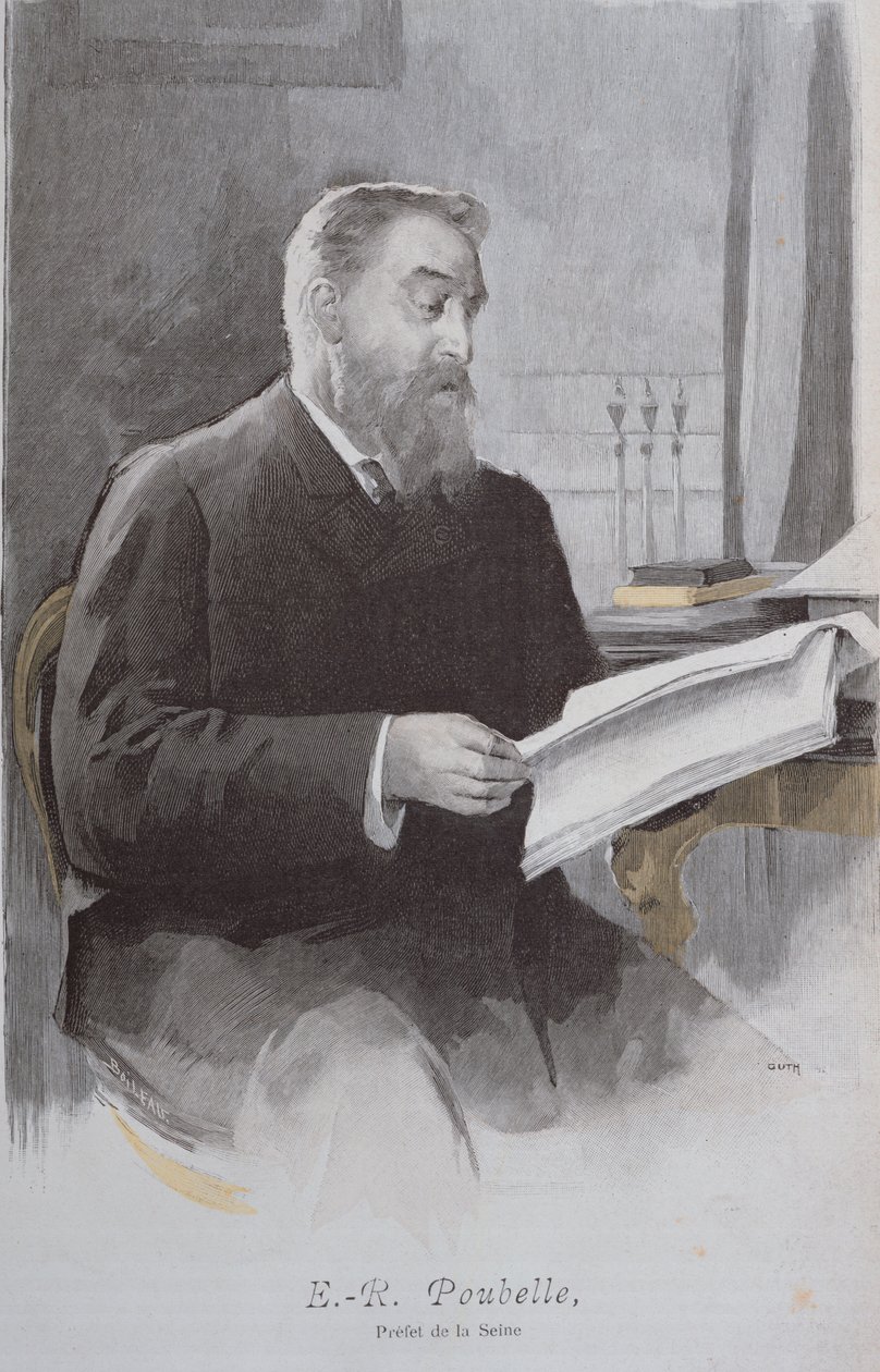 Portrett av Eugene Poubelle (1831-1907), fra La Revue Illustree. 15. juni 1893 (fargegravering) av French School