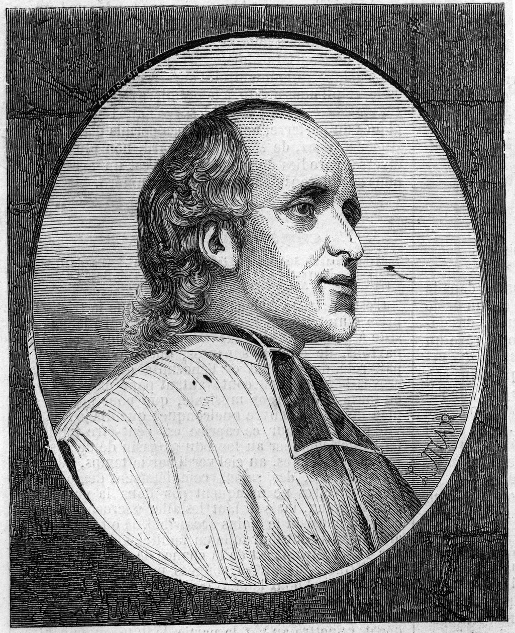 Portrett av far Delacroix de Ravignan (1795-1858), fransk jesuitt. Gravering i "Le Monde Illustré" "n ° 47 av 6. mars 1858. av French School